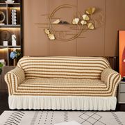 cover sofa skirt stretch sarung sofa alas penutup sofa renda elastis - beige stripe 1 seater