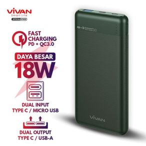 power bank vivan 10000mah vpb f10s quick charge original garansi resmi - vivan m10 green