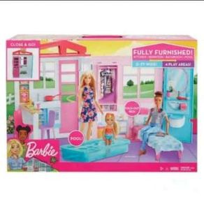 Mainan anak barbie house close and go original mattel