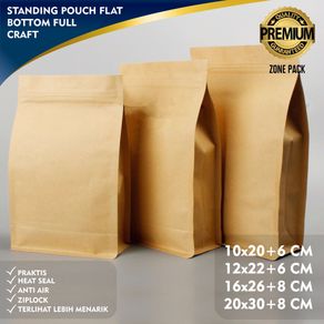 Standing Pouch Flat Bottom Craft Non Windows | Kemasan Kopi Snack | Kemasan Paper Ziplock Non Windows