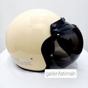 helm bogo classic krem glossy cream glossy kaca helm flat cembung pet - cembung bening all size