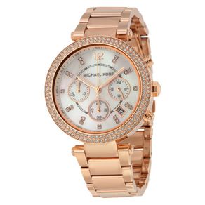 Jam Tangan Wanita Michael Kors MK5491 Parker Chronograph Pearl Dial Rose Gold Bracelet Watch