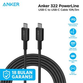 anker 322 usb-c to usb-c kabel data cable 10ft 3m braided - a81f7 - hitam