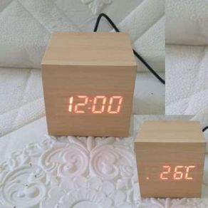 Jam Weker Kayu / Led Digital Wood Clock - 859
