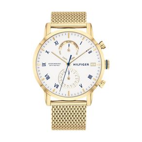 Jam Tangan Pria Tommy Hilfiger Kane 1710403 White Dial Gold Mesh Stainless Steel Strap