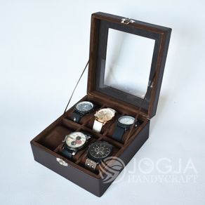 dark brown kotak jam tangan isi 6 / tempat jam / box jam / watch box
