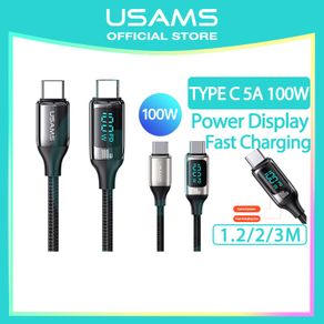 USAMS Official Original Kabel Data U78 PD Fast Charging Type-C To Type-C 100W Digital Display Charging & Data Cable Kabel USB 5A 100W 2/ 3M Fast Charger Ori For Oppo/ Xiaomi/ Realme/ Vivo/ Samsung / Honor/ Android HP IP 11 12 13 Pro 8 7 6 Plus 6s 5s
