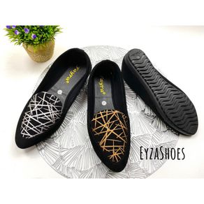 Flatshoes Model Abstrak Gold Unik Sepatu Wanita Terbaru Korea Style Bisa COD