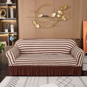 cover sofa skirt stretch sarung sofa alas penutup sofa renda elastis - coffee stripe 1 seater