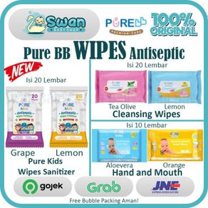 pure baby wipes hand and mouth 10 s & baby cleansing tissue 20 s - wipessani lemon