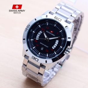 Jam Tangan Swiss Army Pria - Original - Stainless Steel - Tanggal Dan Hari Aktif