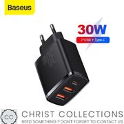 baseus kepala charger fast charging 30w dual port usb+type c pd qc3.0 - hitam