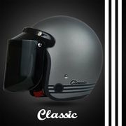 helm bogo dewasa classic kaca datar injak hitam bening kualitas premiu - abu doff datar hitam