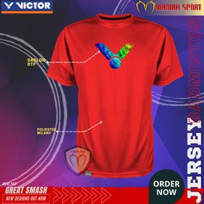 kbvm02 - kaos badminton baju bulutangkis victor premium sablon dtf - vc lgo/ragnarok merah-l