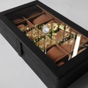 kotak jam tangan isi 12 hitam inner coklat muda