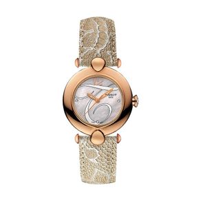 Jam Tangan Wanita TISSOT Pretty T918.210.76.116.02 Mother Of Pearl Motif Dial Biege Leather Strap