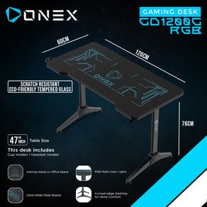 ONEX GD1200G-RGB Meja Gaming Desk Tempered Glass RGB