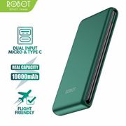 robot power bank rt180 10000mah dual input port type c & micro usb - hijau