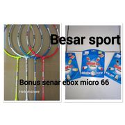 raket badminton hart power shoot attack + senar ebox micro 66 + grip