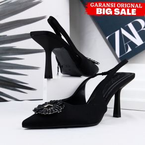 sepatu heels zara shimmery wanita original branded f411 - green 37