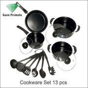 Cookware Set 13 pcs - Frypan + Saucepan + Milkpan + Dutch + Pan Glass Lid + Spatula Set Panci Teflon