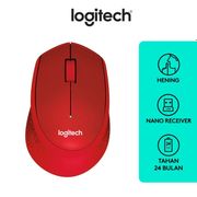 logitech m331 / m-331 mouse wireless silent click - merah