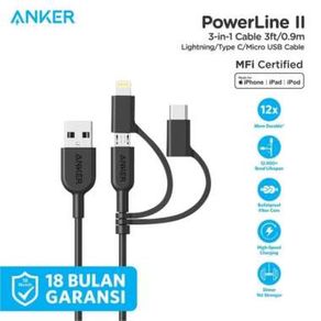 Kabel Charger Anker Powerline Ii 3-In-1 Cable - A8436