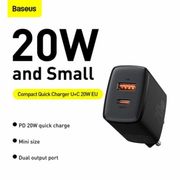 baseus batok kepala compact quick charger 20w usb type-c fast charging - hitam 20w usb+c