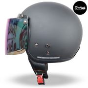 helm bogo retro grey doff include kaca bogo datar bg-05 original - hitam glossy + datar smoke