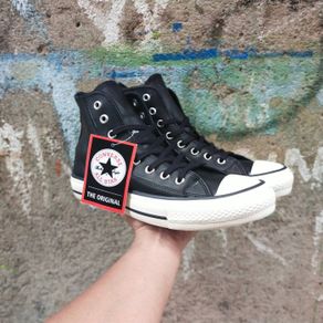 sepatu converse all star high leather black white - 40