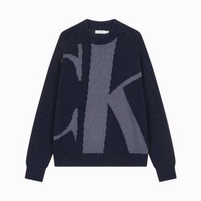 CK Sweater Monogram Logo Knit Mockneck Navy