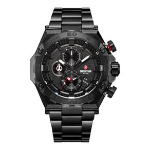 Jam Tangan Pria Expedition Chronograph E 6797 MC BIPBA Men Black Dial Black Stainless Steel Strap