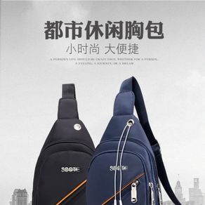 bodypack pria - sling bag tas selempang nylon-ada lubang earphone sk02 - hitam