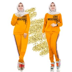 setelan training nude terbaru baju muslim baju atasan &celana wanita - kuning xxxl